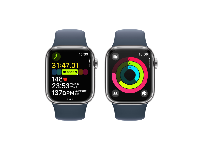 Apple Watch Series 9 GPS + Cellular 41mm Zilveren Roestvrijstalen Kast met Storm Blauwe Sportband - M/L-5