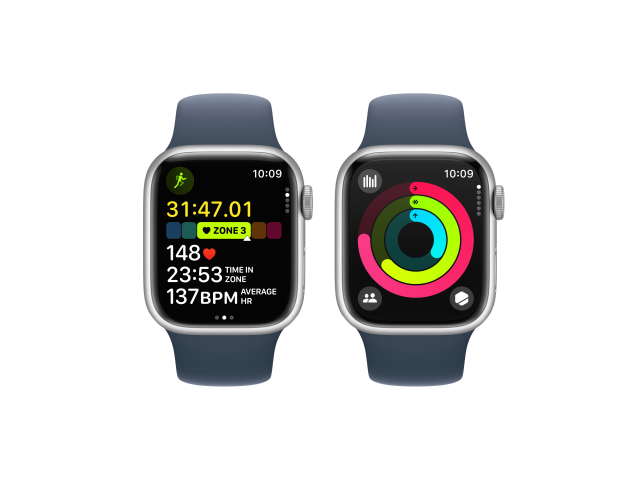 Apple Watch Series 9 GPS 41mm Zilver Aluminium Kast met Storm Blauwe Sportband - M/L-5