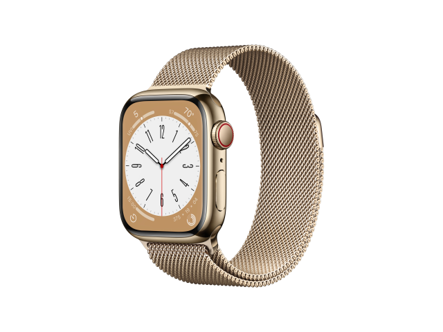 Apple Watch Series 8 GPS + Cellular 41mm Goud Stainless Steel Case met Gouden Milanese Loop-0