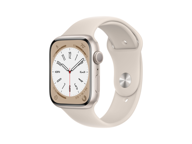 Apple Watch Series 8 GPS 45mm Sterrenlicht Aluminium Case met Sterrenlicht Sport Band - Regular-0