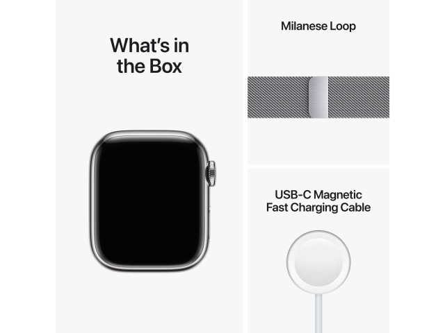 Apple Watch Series 8 GPS + Cellular 41mm Silver Stainless Steel Case with Silver Milanese Loop-3