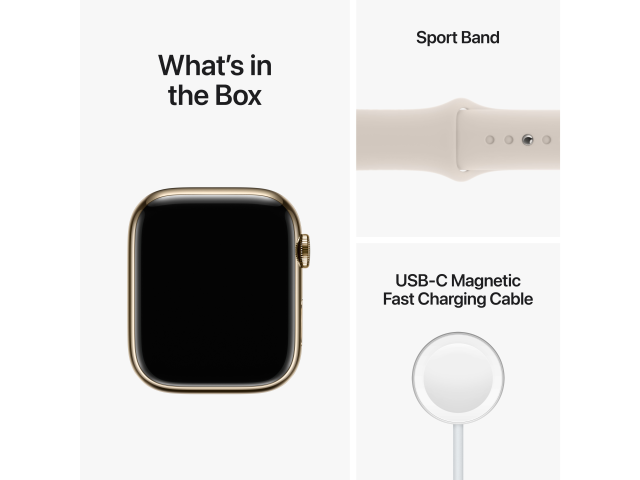 Apple Watch Series 8 GPS + Cellular 45mm Gold Stainless Steel Case with Starlight Sport Band - Regular-3