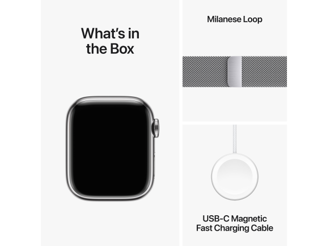 Apple Watch Series 9 GPS + Cellular 41mm Zilveren Roestvrijstalen Kast met Zilveren Milanese Lus-7