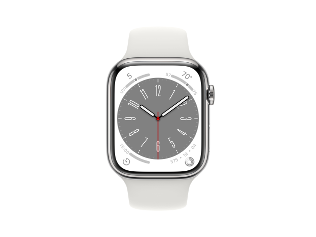 Apple Watch Series 8 GPS + Cellular 45mm Zilver Stainless Steel Case met Witte Sport Band - Regular-1