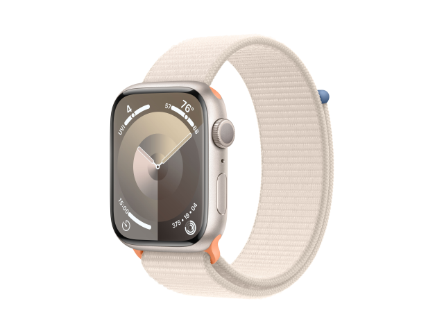 Apple Watch Series 9 GPS 45mm Sterlicht Aluminium Kast met Sterlicht Sportlus-0