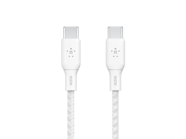 Belkin 100w USB-C Naar USB-C Gewoven Kabel 2M Wit-0