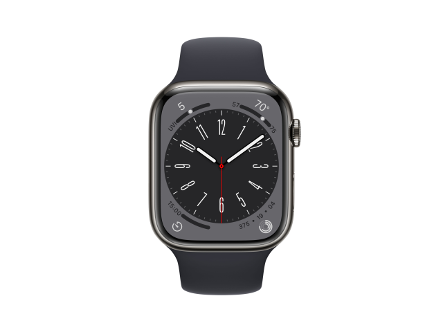 Apple Watch Series 8 GPS + Cellular 45mm Graphite Stainless Steel Case met Middernacht Sport Band - Regular-1