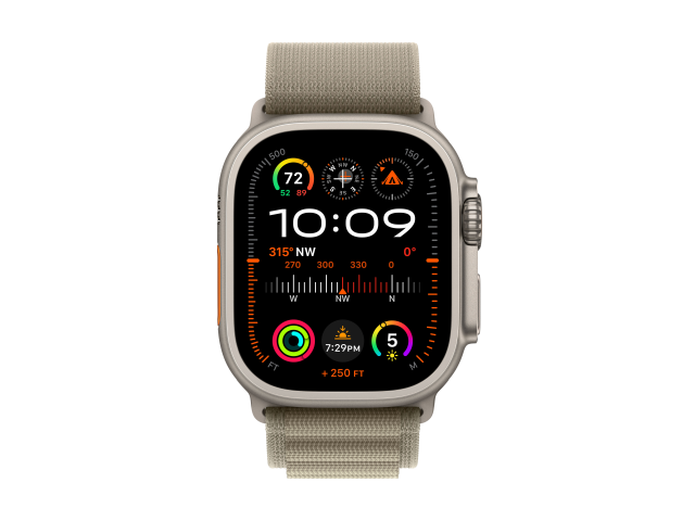 Apple Watch Ultra 2 GPS + Cellular, 49mm Titanium Case met Olijf Alpine Loop - Large-1