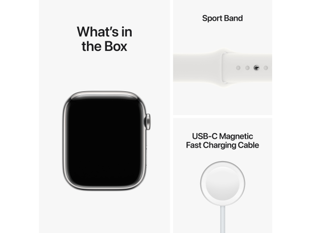 Apple Watch Series 8 GPS + Cellular 45mm Silver Stainless Steel Case with White Sport Band - Regular-3