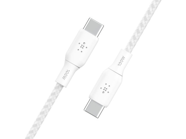 Belkin 100w USB-C Naar USB-C Gewoven Kabel 2M Wit-3