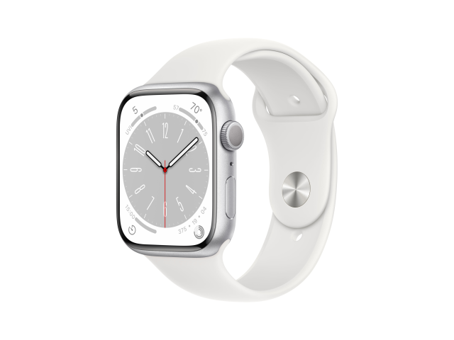 Apple Watch Series 8 GPS + Cellular 45mm Zilver Aluminium Case met Witte Sport Band - Regular-0