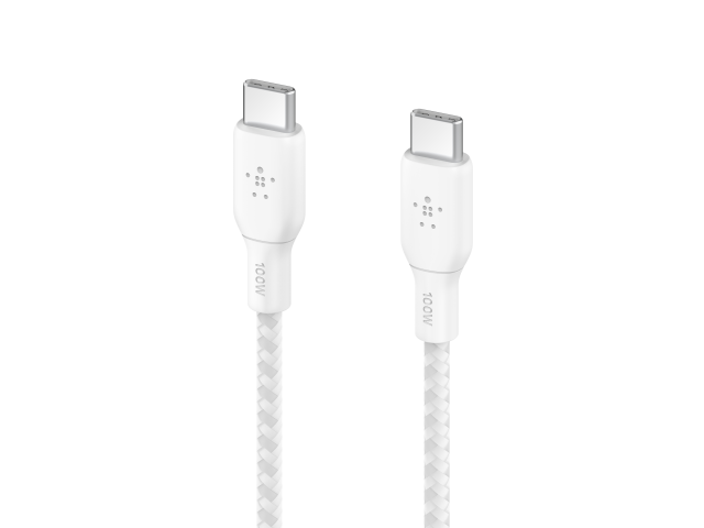 Belkin 100w USB-C to USB-C Braided Cable 2M White-1