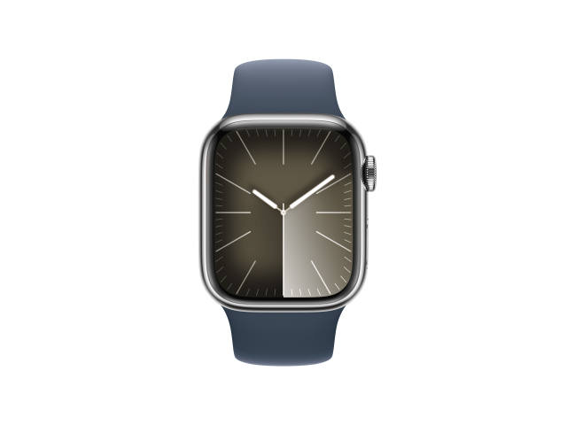 Apple Watch Series 9 GPS + Cellular 41mm Zilveren Roestvrijstalen Kast met Storm Blauwe Sportband - M/L-1