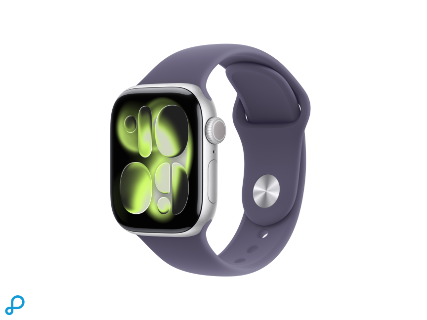 Apple Watch Series 11 GPS + Cellular 42mm Silver Aluminium Case with Purple Fog Sport Band - S/M