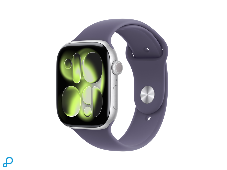 Apple Watch Series 11 GPS + Cellular 46mm Silver Aluminium Case with Purple Fog Sport Band - M/L