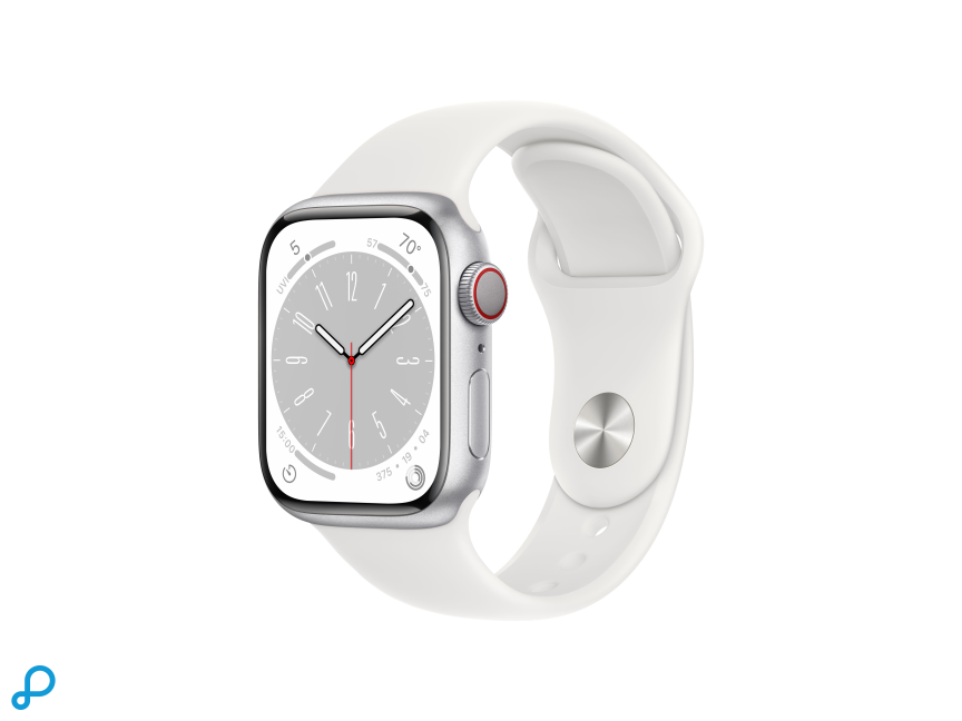 Apple Watch Series 8 GPS + Cellular 41mm Zilver Stainless Steel Case met Witte Sport Band - Regular