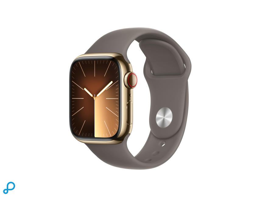 Apple Watch Series 9 GPS + Cellular 41mm Gouden Roestvrijstalen Kast met Klei Sportband - S/M