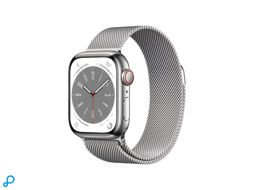 Apple Watch Series 8 GPS + Cellular 41mm Zilver Stainless Steel Case met Zilver Milanese Loop