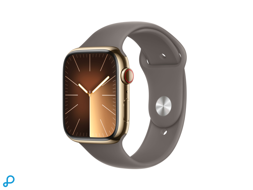 Apple Watch Series 9 GPS + Cellular 45mm Gold Stainless Steel Case with Clay Sport Band - M/L