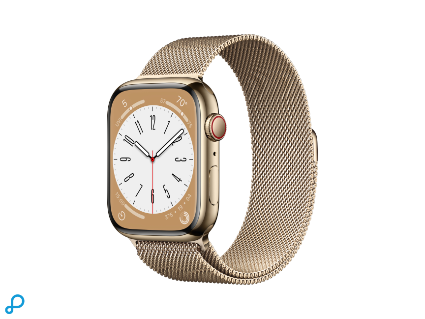 Apple Watch Series 8 GPS + Cellular 45mm Goud Stainless Steel Case met Goud Milanese Loop