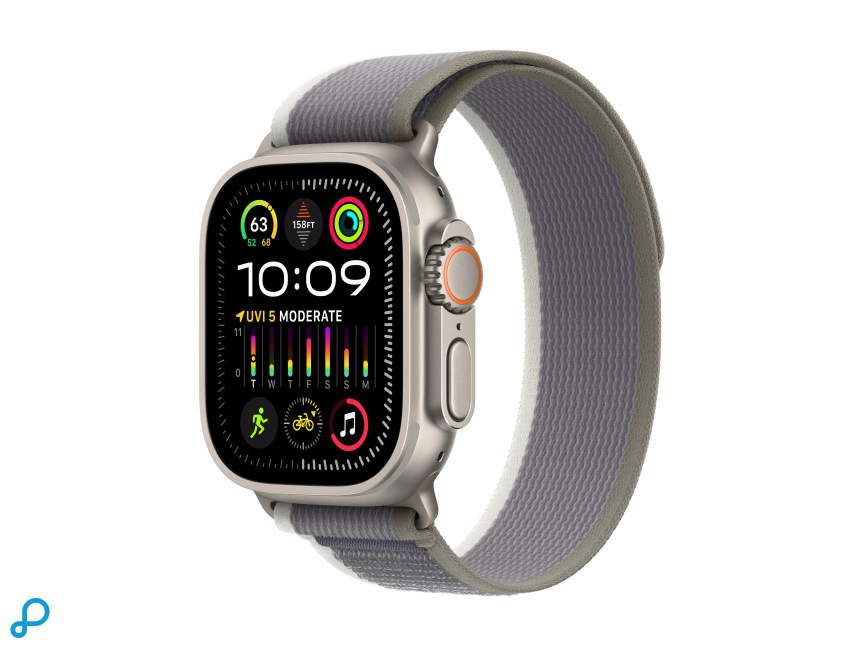 Apple Watch Ultra 2 GPS + Cellular, 49mm Titanium Case met Groen/Grijze Trail Loop - M/L