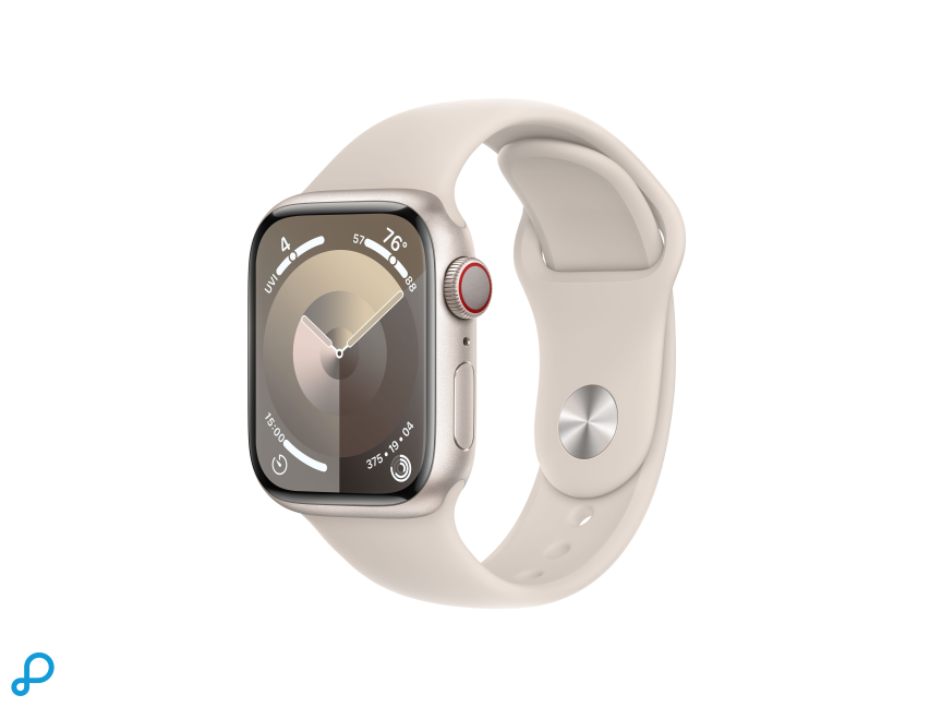 Apple Watch Series 9 GPS + Cellular 41mm Sterlicht Aluminium Kast met Sterlicht Sportband - S/M