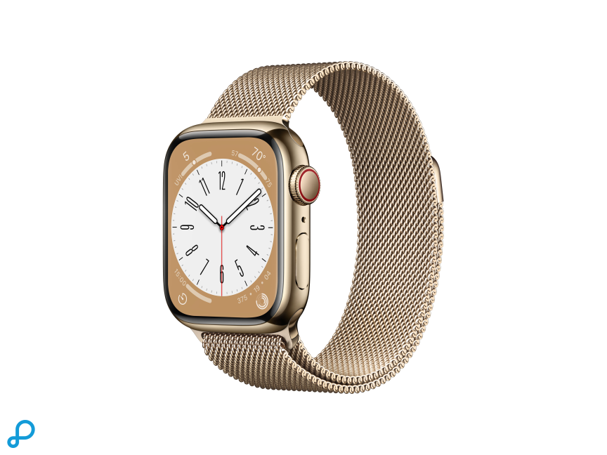 Apple Watch Series 8 GPS + Cellular 41mm Goud Stainless Steel Case met Gouden Milanese Loop