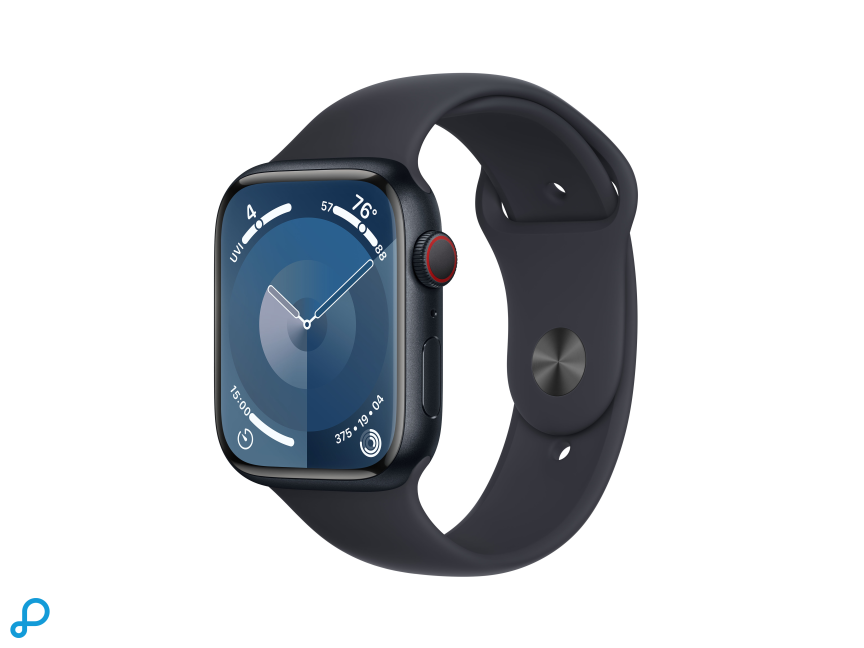 Apple Watch Series 9 GPS + Cellular 45mm Middernacht Aluminium Kast met Middernacht Sportband - S/M