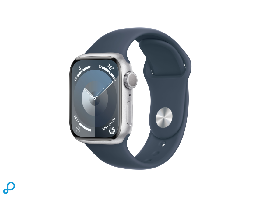 Apple Watch Series 9 GPS 41mm Zilver Aluminium Kast met Storm Blauwe Sportband - S/M
