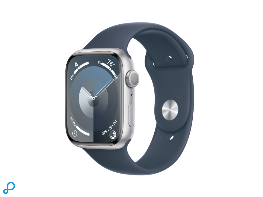 Apple Watch Series 9 GPS 45mm Zilver Aluminium Kast met Storm Blauwe Sportband - M/L