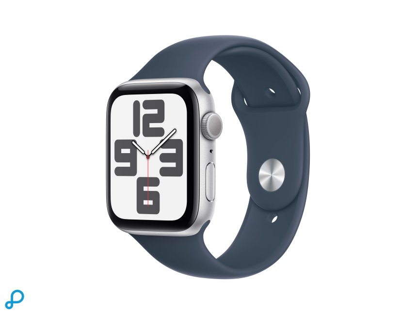 Apple Watch SE GPS 44mm Silver Aluminium Case met Storm Blauwe Sport Band - M/L