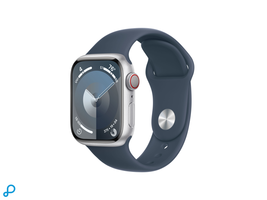 Apple Watch Series 9 GPS + Cellular 41mm Zilver Aluminium Kast met Storm Blauwe Sportband - M/L