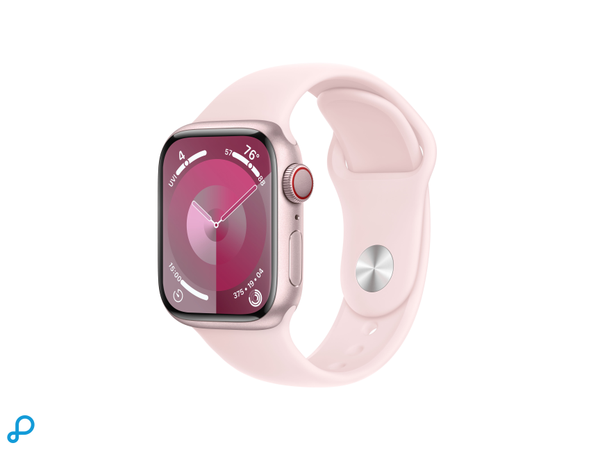 Apple Watch Series 9 GPS + Cellular 41mm Pink Aluminium Case with Light Pink Sport Band - S/M