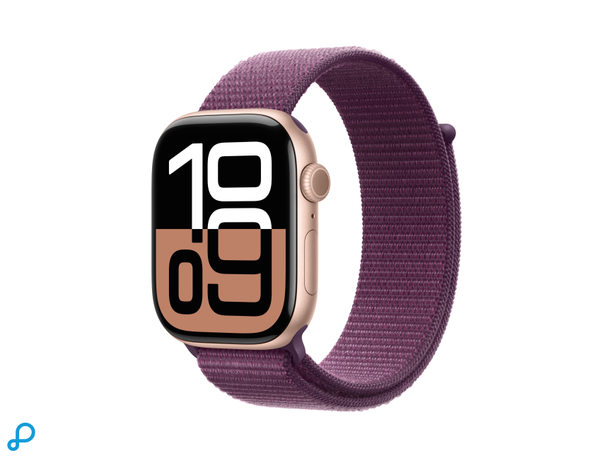 Apple Watch Series 10 GPS 46mm Rose Gold Aluminium Case with Plum Sport Loop