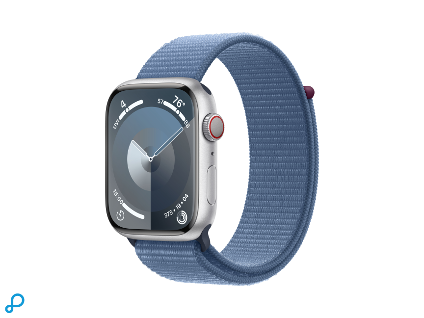 Apple Watch Series 9 GPS + Cellular 45mm Silver Aluminium Case with Winter Blue Sport Loop