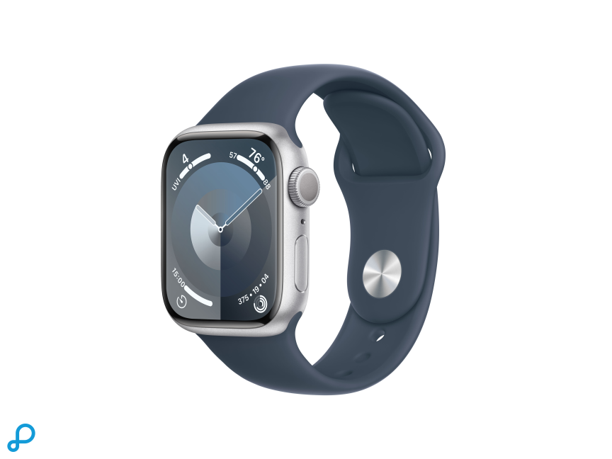 Apple Watch Series 9 GPS 41mm Zilver Aluminium Kast met Storm Blauwe Sportband - M/L