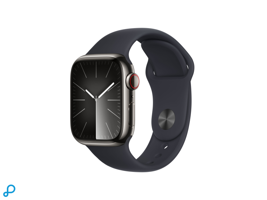 Apple Watch Series 9 GPS + Cellular 41mm Grafieten Roestvrijstalen Kast met Middernacht Sportband - S/M