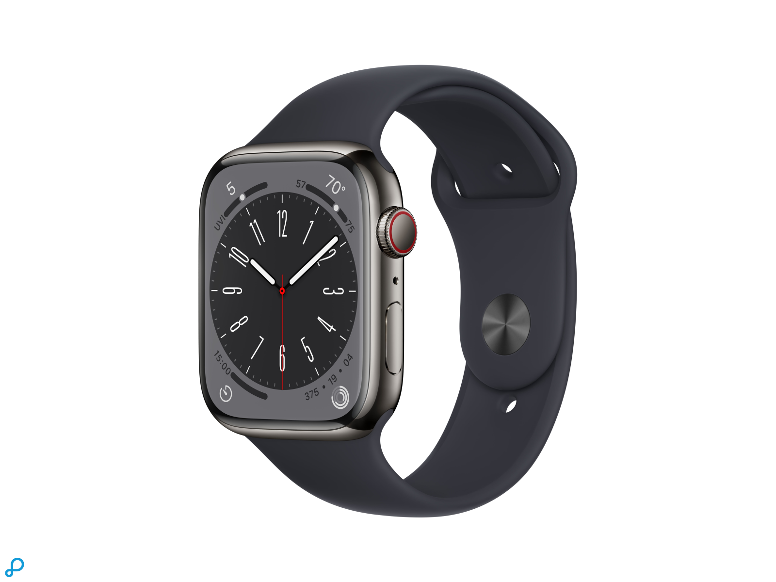 Apple Watch Series 8 GPS + Cellular 45mm Graphite Stainless Steel Case met Middernacht Sport Band - Regular-0