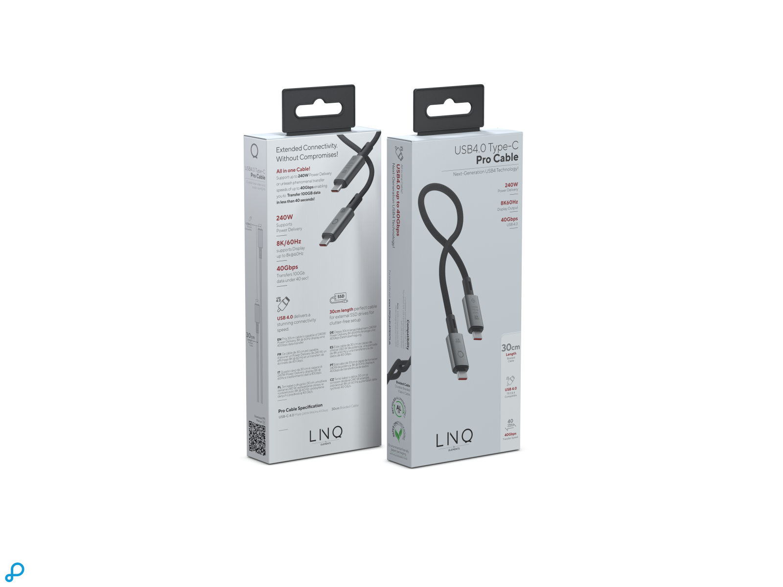 LINQ USB-C to USB-C 4.0 PRO Cable - 0.3m Spacegrey-2