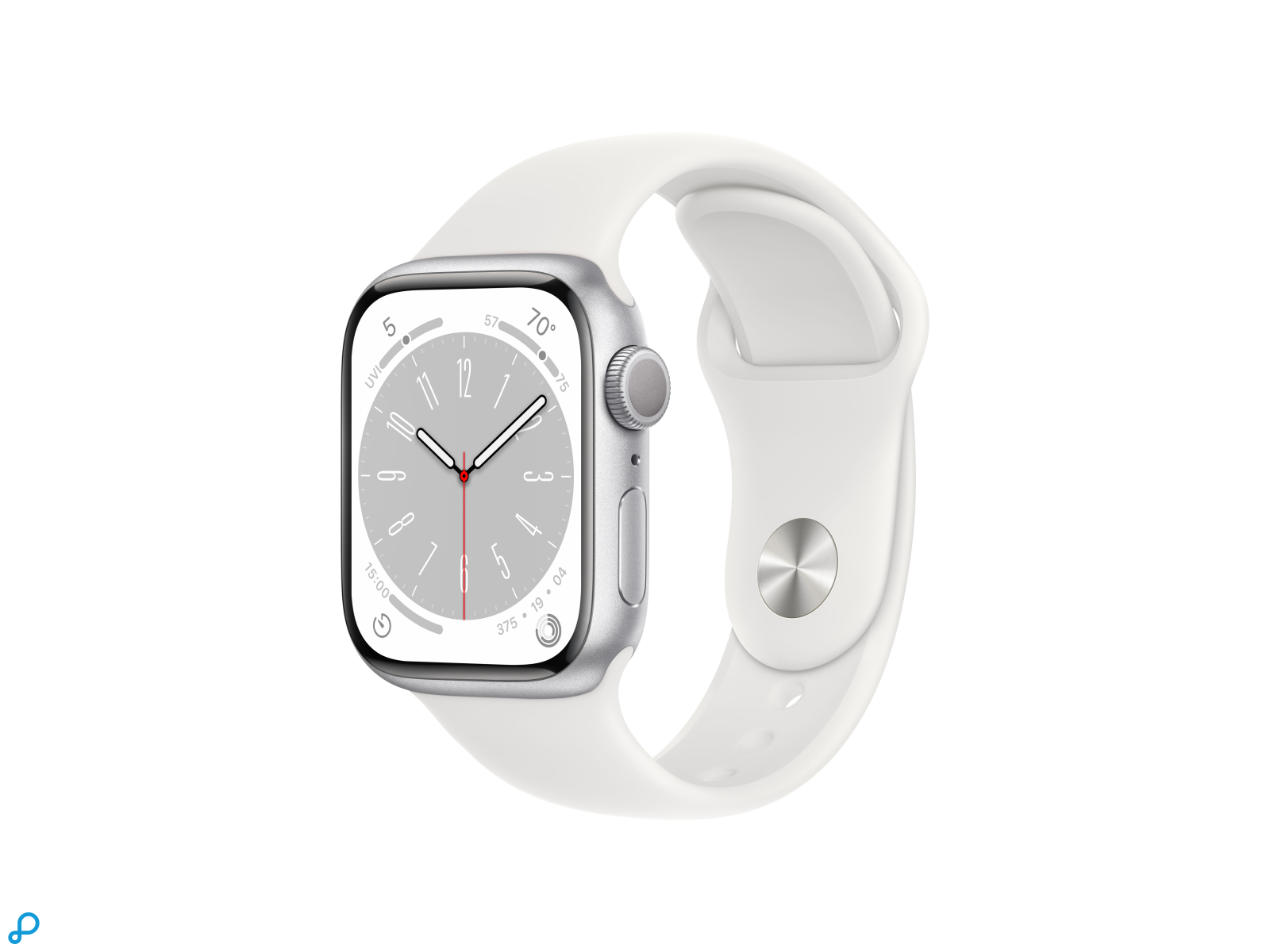 Apple Watch Series 8 GPS 41mm Zilver Aluminium Case met Witte Sport Band - Regular-0