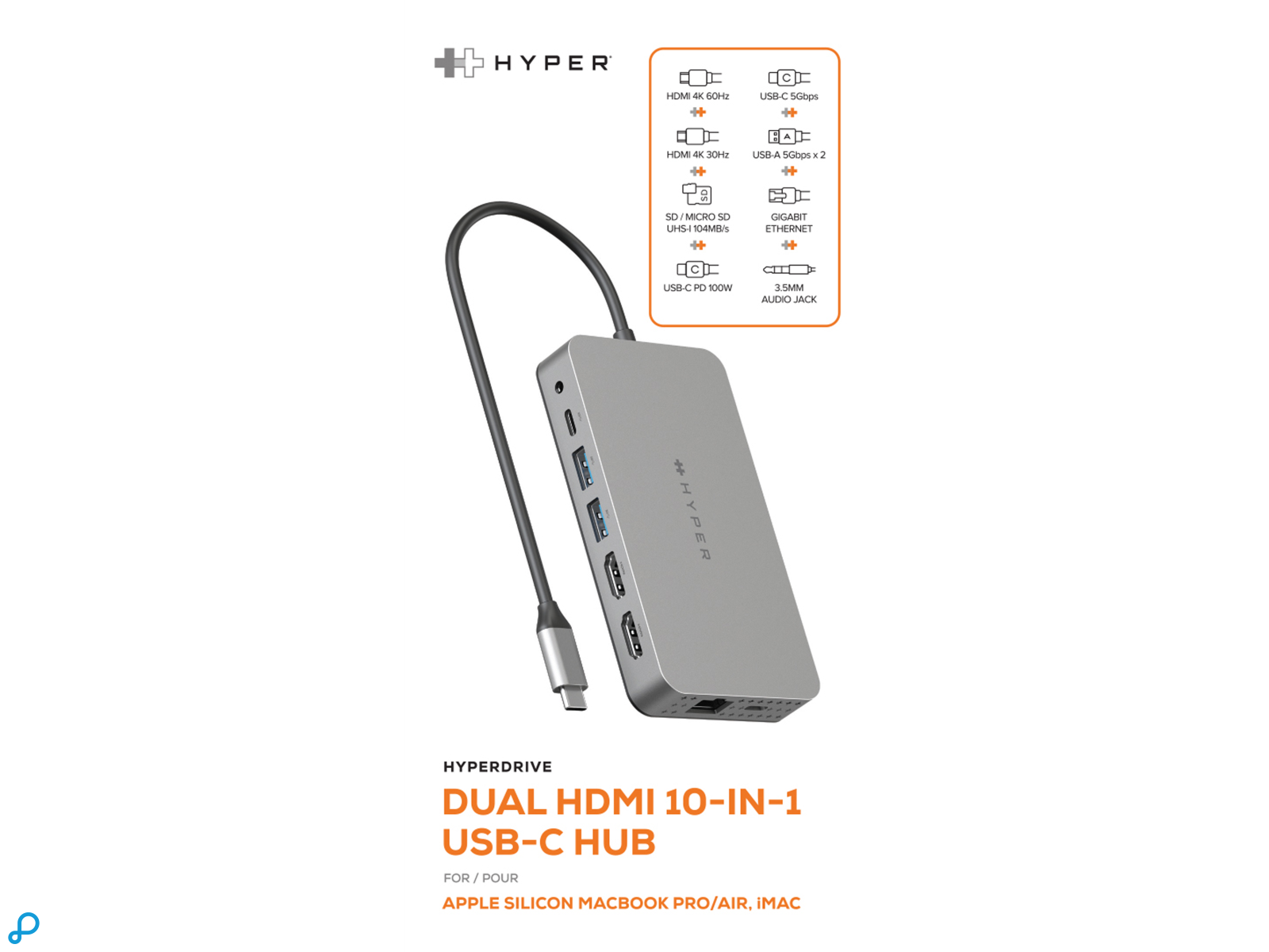 HyperDrive Dual 4K HDMI 10-in-1 USB-C Hub voor M1/M2 MacBooks-1