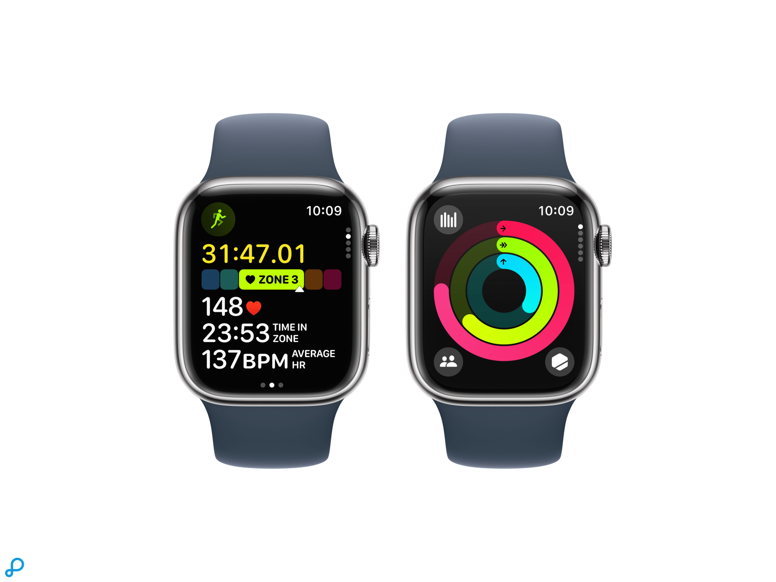 Apple Watch Series 9 GPS + Cellular 41mm Zilveren Roestvrijstalen Kast met Storm Blauwe Sportband - M/L-5