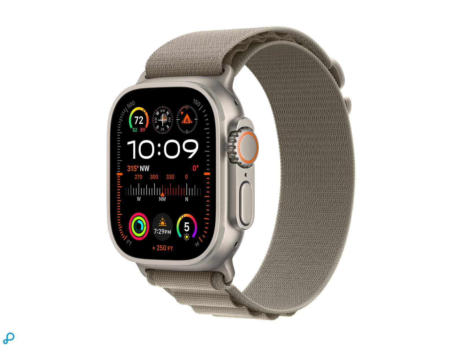 Apple Watch Ultra 2 GPS + Cellular, 49mm Titanium Case met Olijf Alpine Loop - Large-0