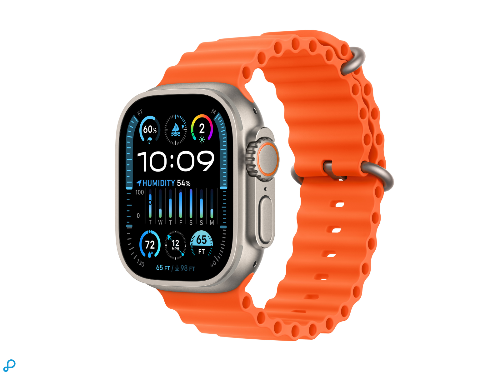 Apple Watch Ultra 2 GPS + Cellular, 49mm Titanium Case met Oranje Oceaan Band-0