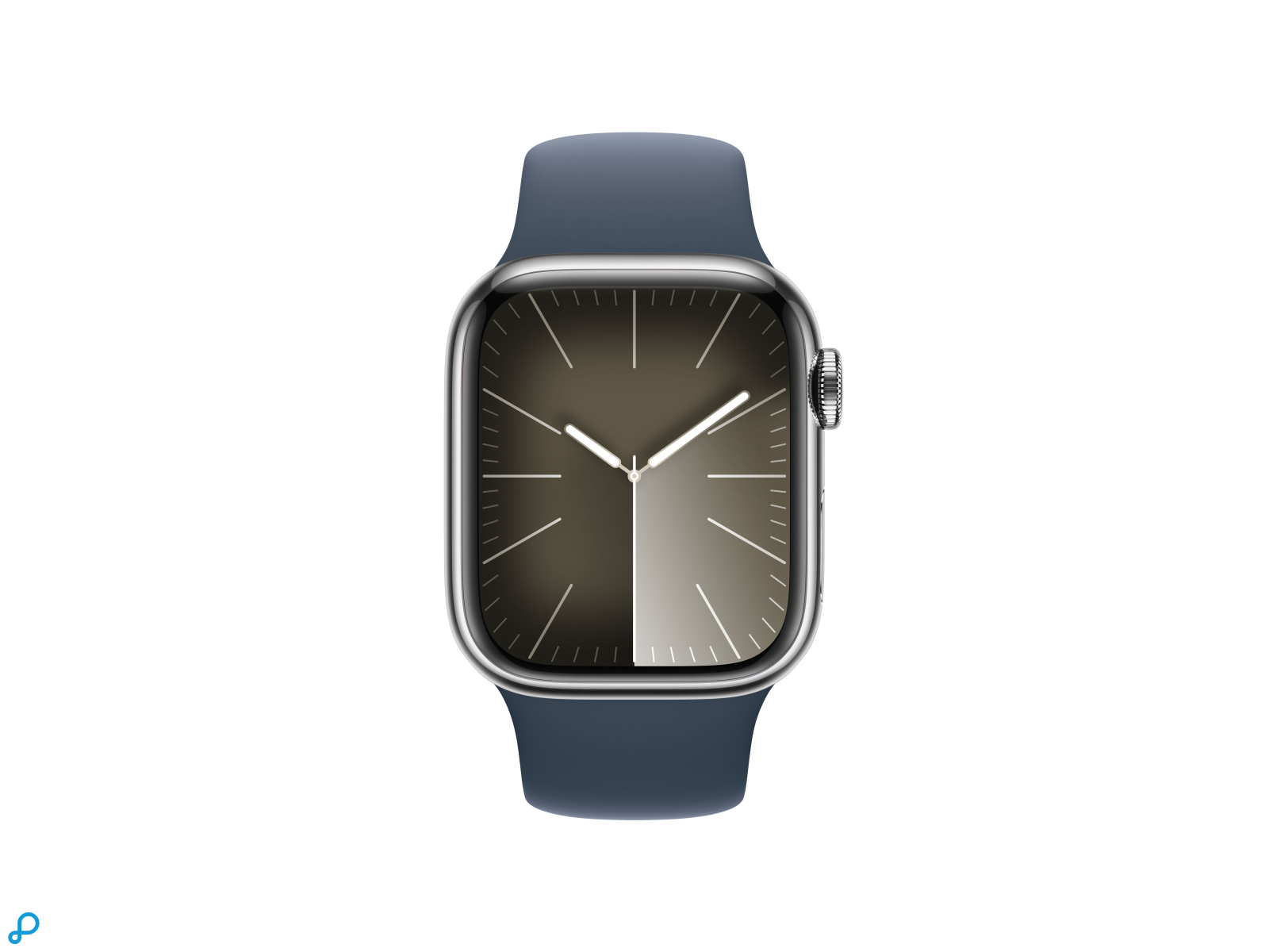 Apple Watch Series 9 GPS + Cellular 41mm Zilveren Roestvrijstalen Kast met Storm Blauwe Sportband - S/M-1