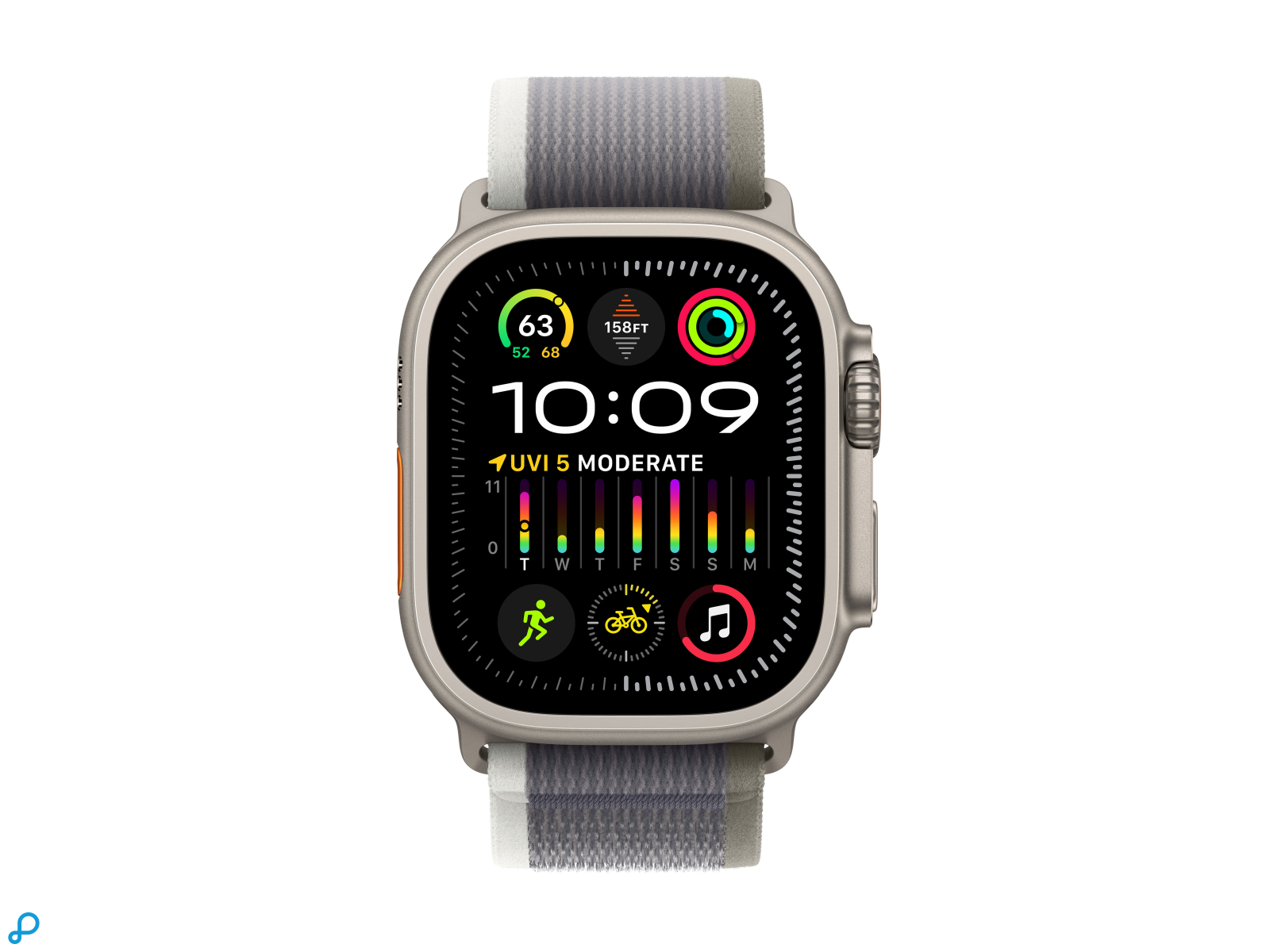 Apple Watch Ultra 2 GPS + Cellular, 49mm Titanium Case met Groen/Grijze Trail Loop - S/M-1