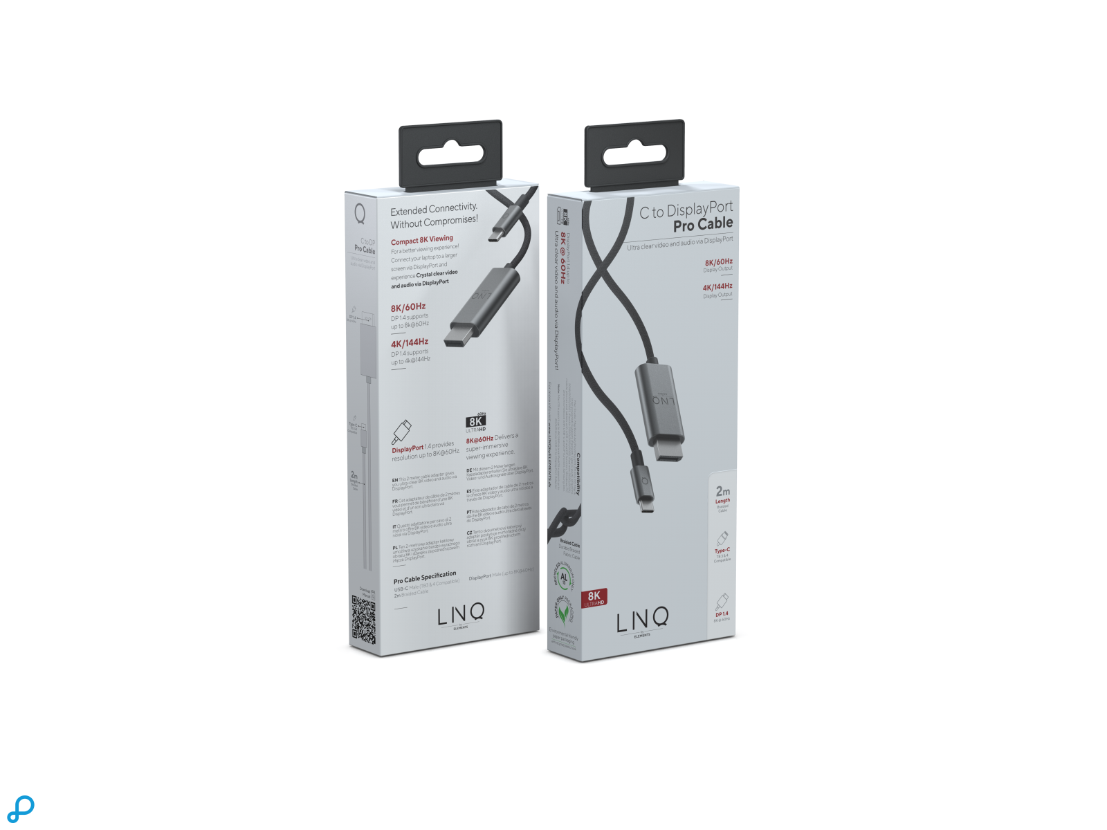 LINQ USB-C to Display Port 8K/60Hz PRO Cable - 2m Spacegrey-2