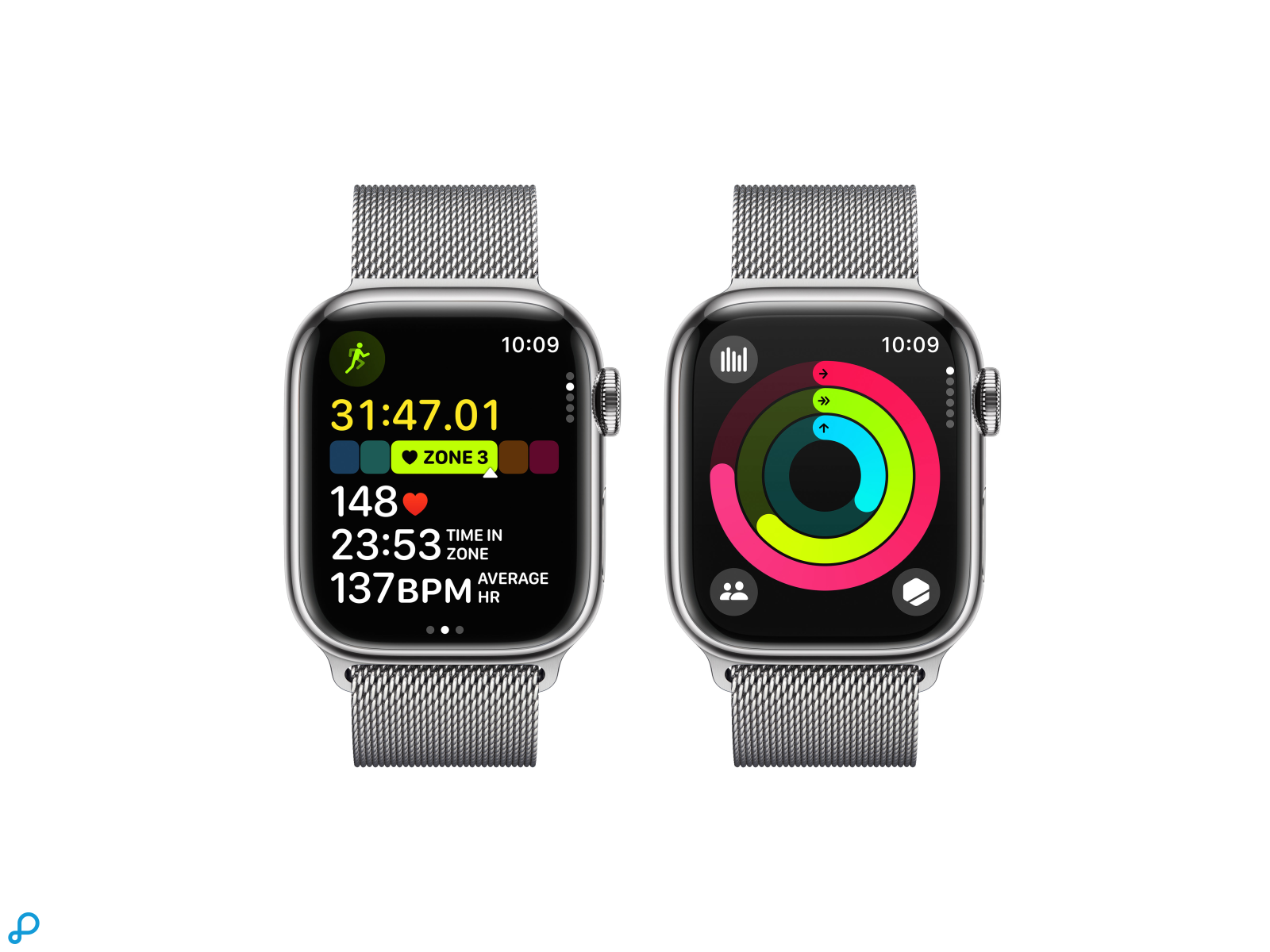 Apple Watch Series 9 GPS + Cellular 41mm Zilveren Roestvrijstalen Kast met Zilveren Milanese Lus-5