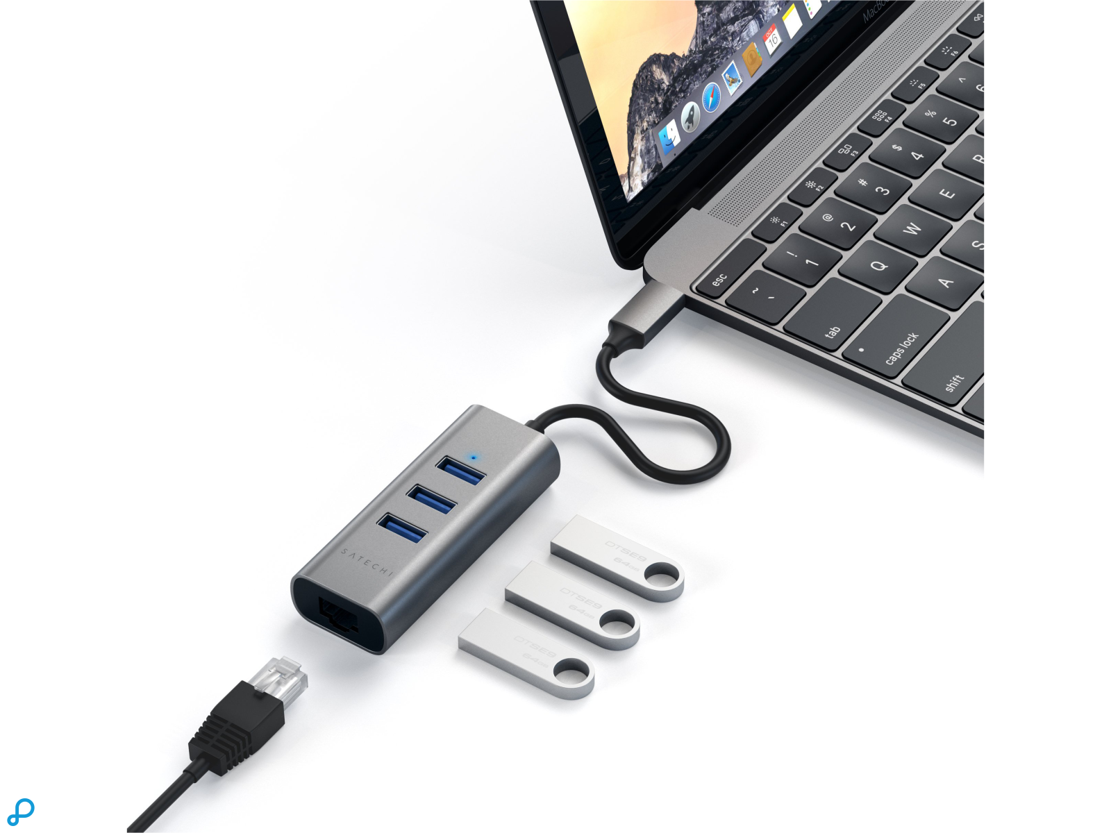 Satechi USB-C 3 Port USB 3.0 Hub & Ethernet - Space Grey-4