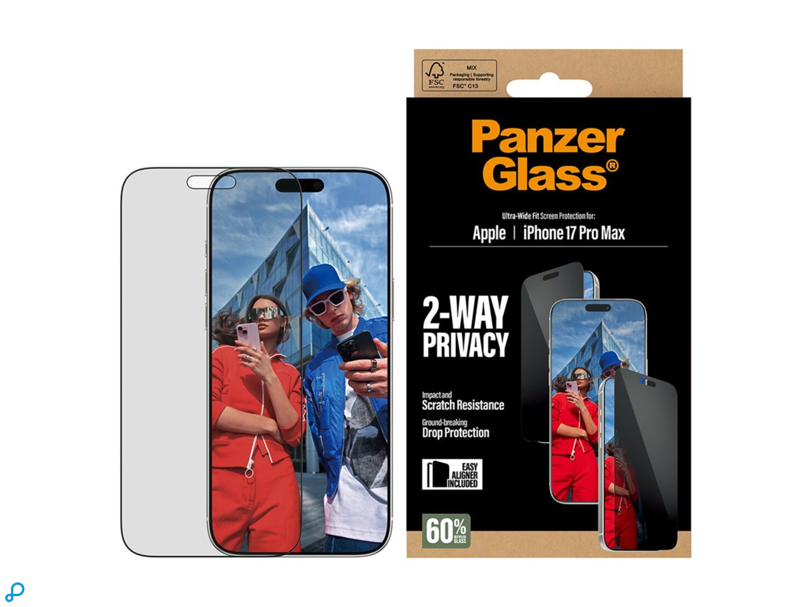 PanzerGlass 2-Way Privacy Screen Protector Voor iPhone 17 Pro Max Ultra-Wide Fit Retail-0